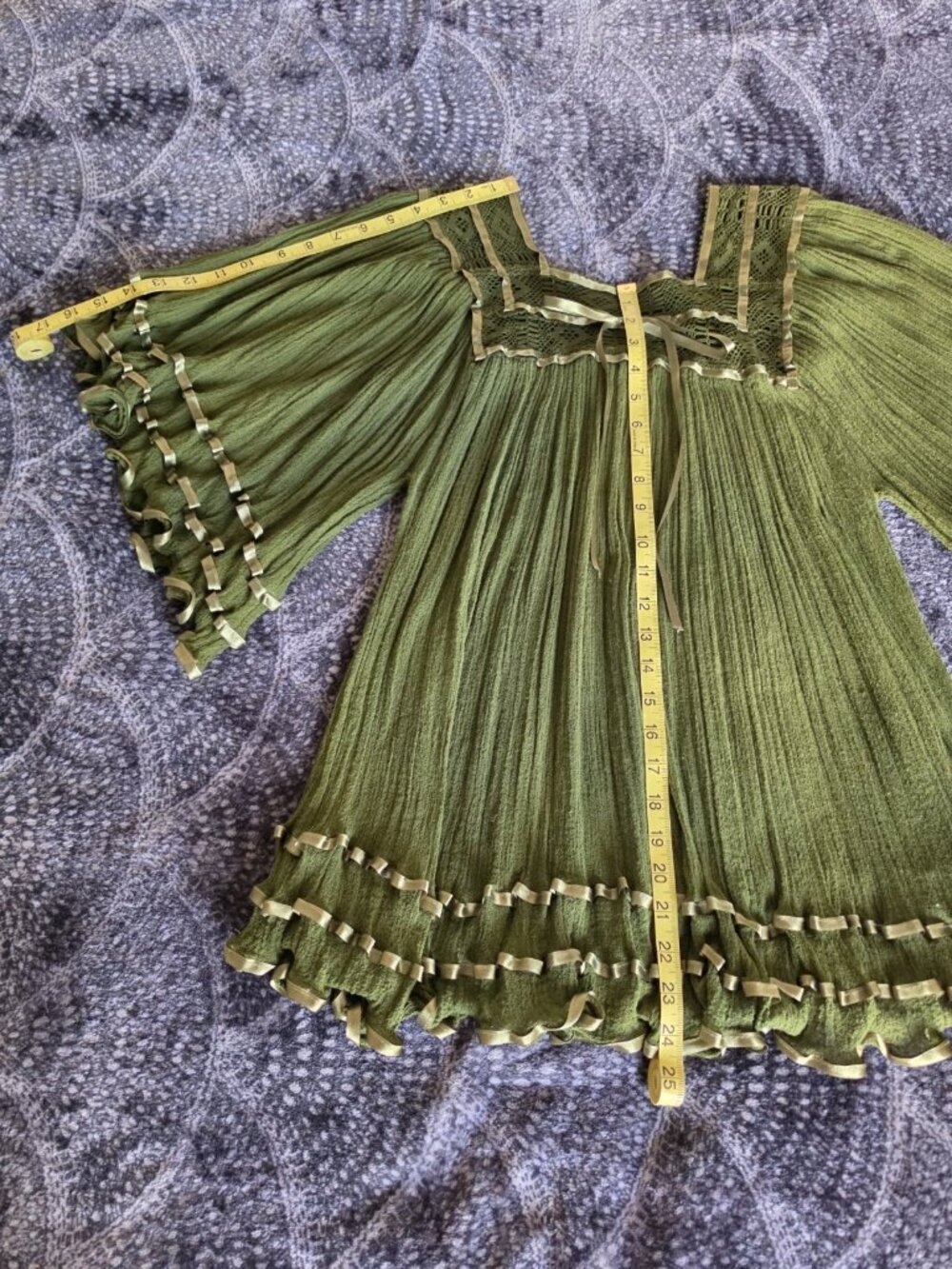 Mexican dress Bohemian Mini Tunic Summer Blouse Angel Sleeves One Size - Picture 3 of 5